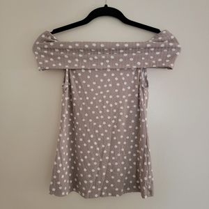 Hering Gray & White Polka Dot off the Shoulder Tank Top Blouse